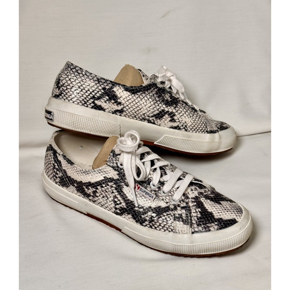 Superga Black And White Snake Print Fashion Platform Sneaker Size 7 Womens
